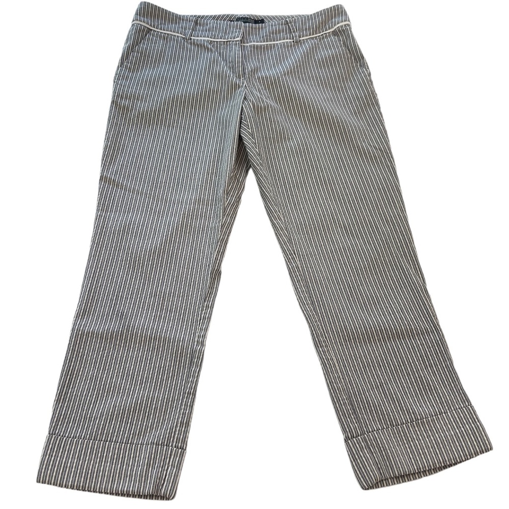 New York & Company Cropped Pants Seersucker Striped Cuffed Women’s Size 6